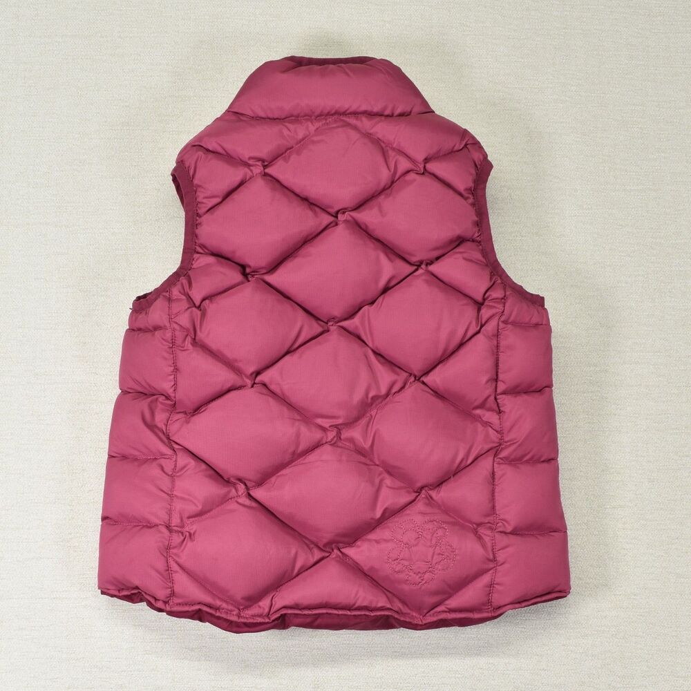 REI Girls Down Puffer Vest XS 6 7 Pink Magenta Quilted Floral Embroidered Co-op - Picture 2 of 8